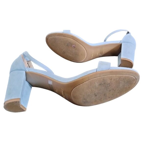 Dream Pairs Size 10 Sandals Blue Suede Ankle Strap 3in Chunky Heel Open Toe - Picture 9 of 9